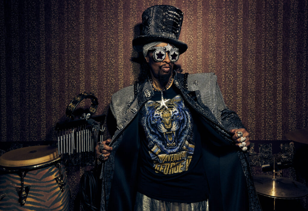 A photo of legendary bassist Bootsy Collins