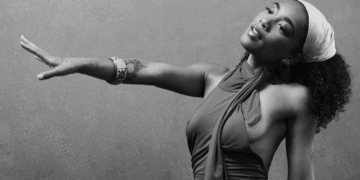 a black and white photo of singer UMI