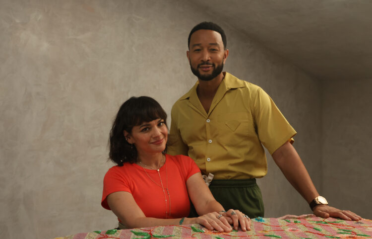 A photo of Norah Jones and John Legend.